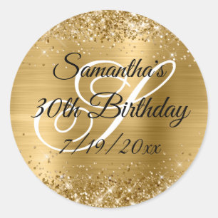 Sticker Rond Faux Gold Parties scintillant et Foil 30e annivers