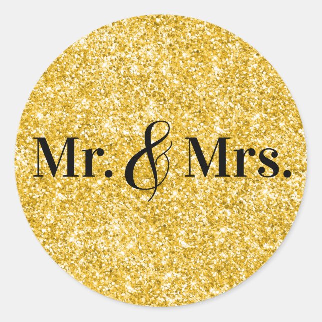 Sticker Rond Faux Gold Parties scintillant M. & Mme Mariage (Devant)
