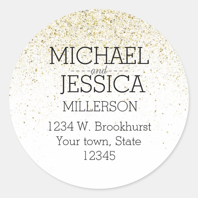 Sticker Rond Faux Gold Parties scintillant Nom et adresse perso (Devant)