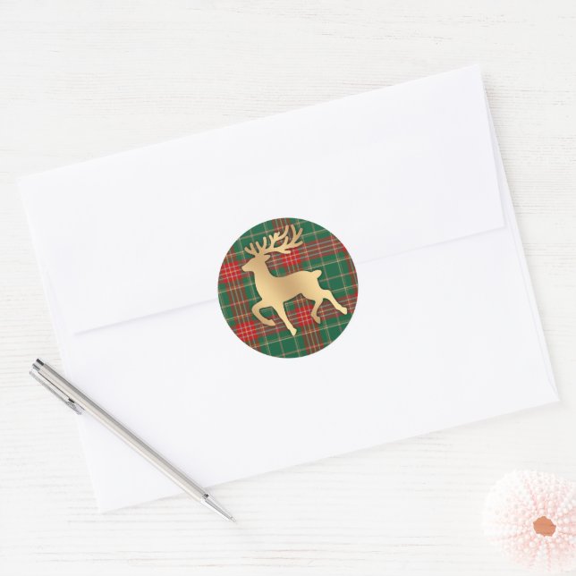 Sticker Rond Faux Gold Reindeer Plaid (Enveloppe)