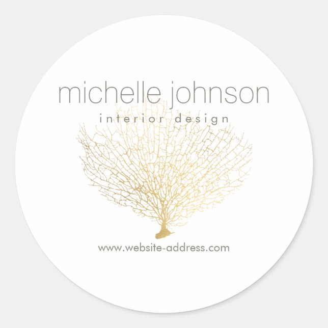 Sticker Rond Faux Gold Sea Fan Coral (Devant)
