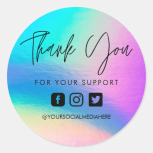 Sticker Rond Faux Holo Merci personnalisé