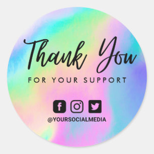 Sticker Rond Faux Holographique Merci médias sociaux