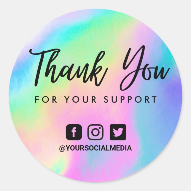 Sticker Rond Faux Holographique Merci médias sociaux (Devant)