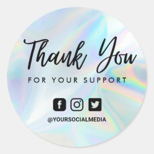 Sticker Rond Faux Holographique Merci médias sociaux