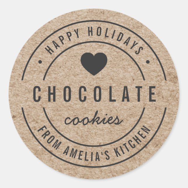 Sticker Rond Faux Kraft Marchandises maison Cuisine Joyeux Vaca (Devant)