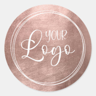 Sticker Rond Faux logo en feuille d'or rose