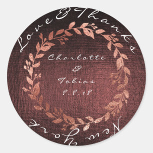 Sticker Rond Faux Mariage rose Merci Métallo Maroon Bourgogne