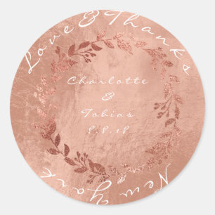 Sticker Rond Faux Mariage rose Merci Métallurgique Cuivre Or