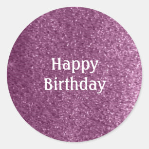 Sticker Rond Faux Pailleté Violet Joyeux Anniversaire