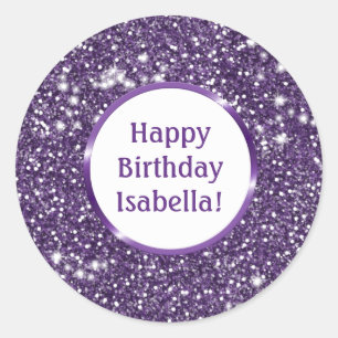 Sticker Rond Faux Pailleté Violet Regard Personnalisé Joyeux An