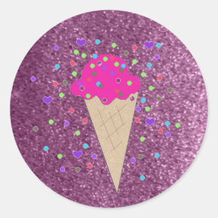 Sticker Rond Faux Parties scintillant Cène de glace rose