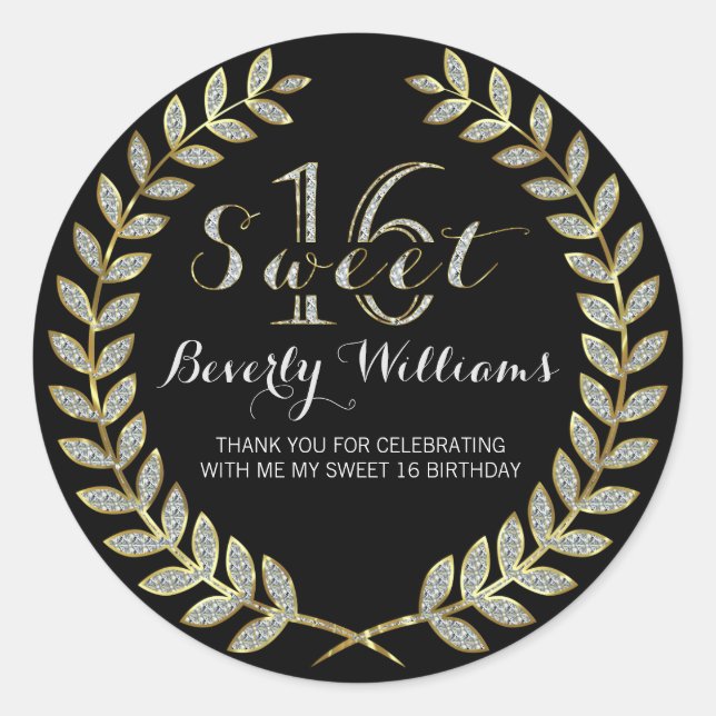 Sticker Rond Faux Parties scintillant & Gold Wreath Sur Black S (Devant)