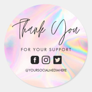 Sticker Rond Faux Pink Holographique Merci