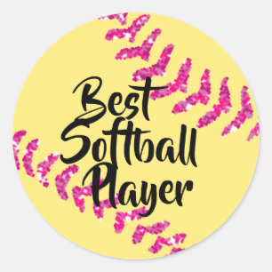 Sticker Rond Faux points de suture de softball rose scintillant