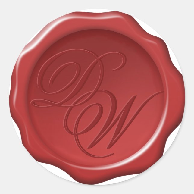 Sticker Rond Faux Red Wax Seal - Monogramme Mariage Calligraphi (Devant)