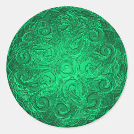 Sticker Rond Faux Revêtement Embossé Sceau Orné, Vert