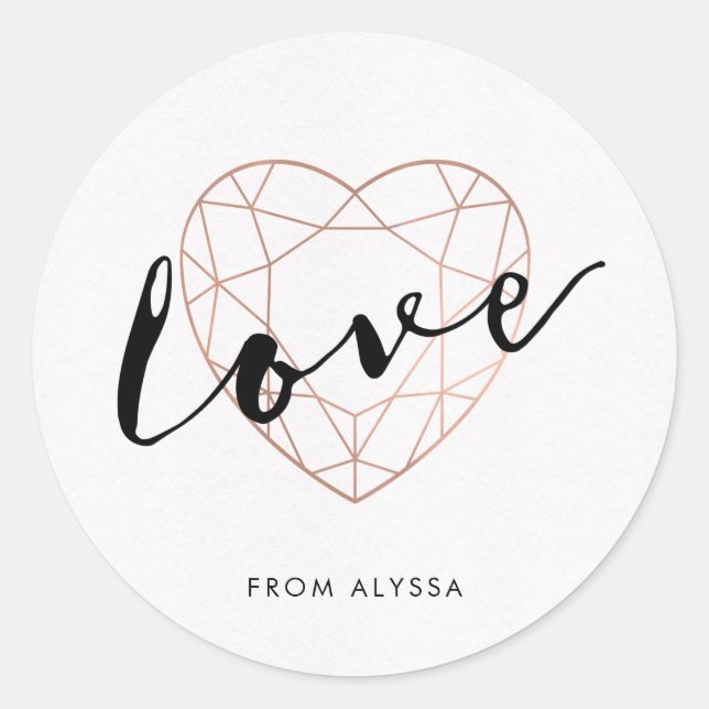 Sticker Rond Faux Rose Gold Coeur géométrique | Amour (Devant)
