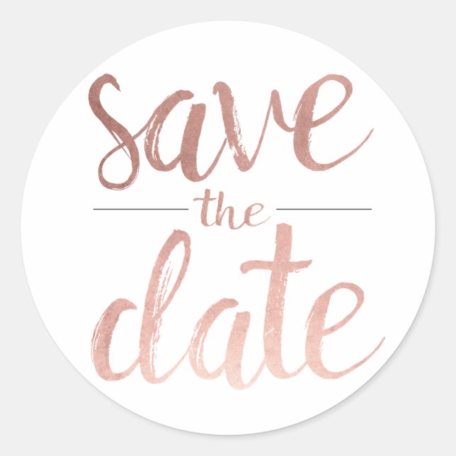 Sticker Rond Faux Rose Gold Foil Enregistrer la date (Devant)