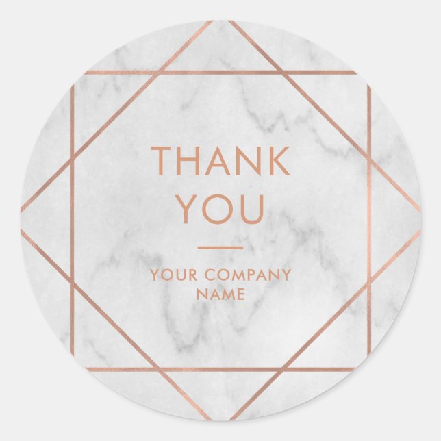 Sticker Rond Faux Rose Gold Géométrique sur marbre | MERCI (Devant)