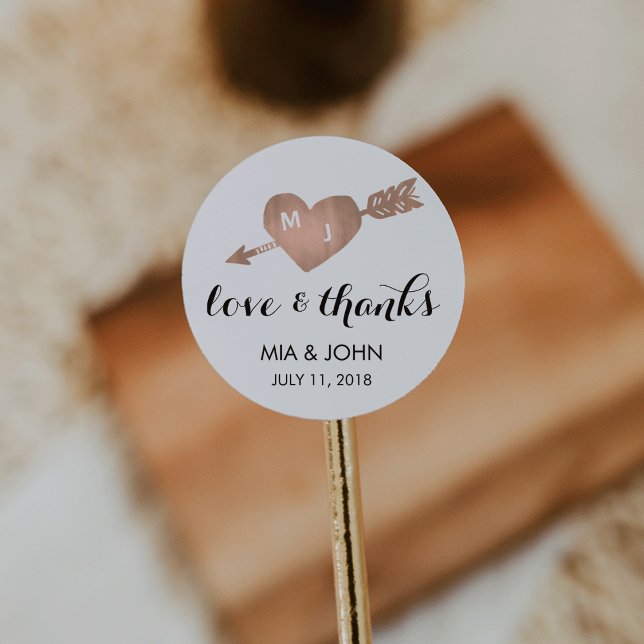 Sticker Rond Faux Rose Gold Heart Merci Mariage Faveur (Créateur téléchargé)