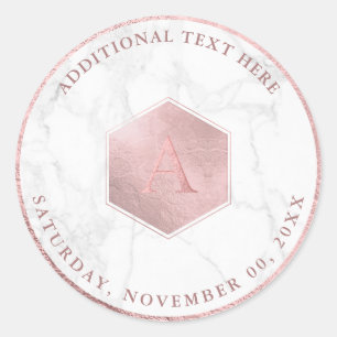 Sticker Rond Faux Rose Gold Honeycomb, Monogramme A-Z