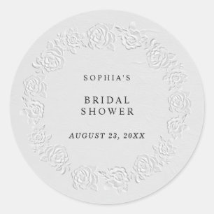 Sticker Rond Faux Roses Blanches en Relief Mariage Prénuptial