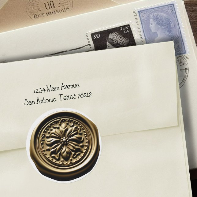 Sticker Rond Faux Sceau de cire Impression profonde Fleur d'or (Créateur téléchargé)