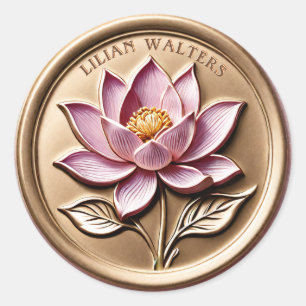 Sticker Rond Faux sceaux de cire 3D luxe rose lotus or autocoll