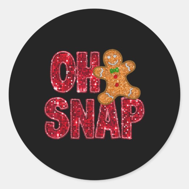 Sticker Rond Faux Sequins Oh Snap Noël Gingerbread Famille (Devant)