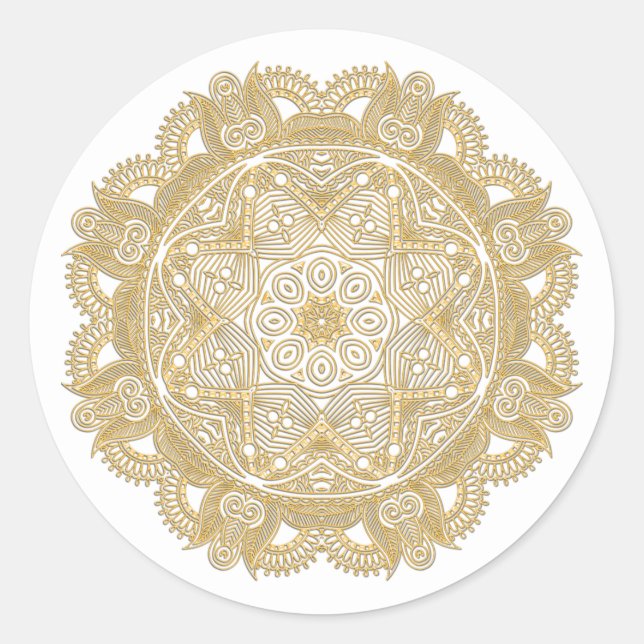 Sticker Rond Faux Shiny Gold Motif oriental tendance (Devant)