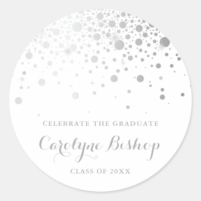 Sticker Rond Faux SIlver Confetti Graduation personnalisée (Devant)