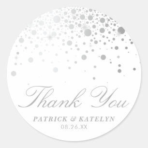 Sticker Rond Faux Silver Foil Confetti Dots Mariage Merci