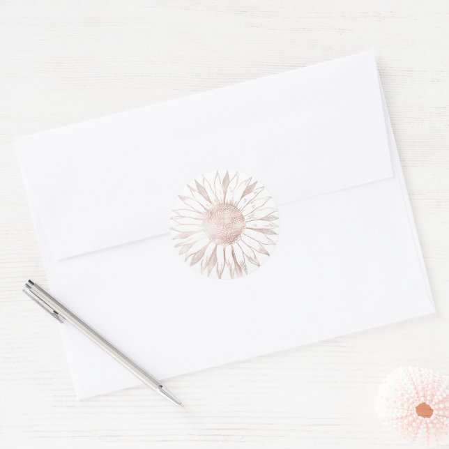 Sticker Rond faux tournesol or rose (Enveloppe)