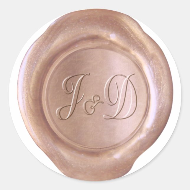 Sticker Rond Faux Wax Seal - Or Rose - J&D Custom (Devant)