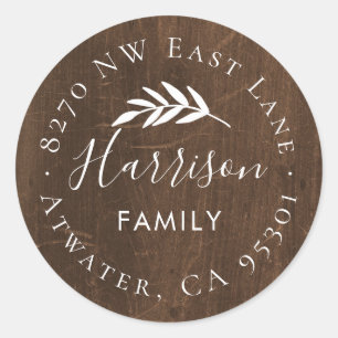 Sticker Rond Faux Wood Olive Branch Round Return Adresse Label