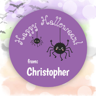 Sticker Rond Faveaux d'araignées mignonnes pour fête violet Joy