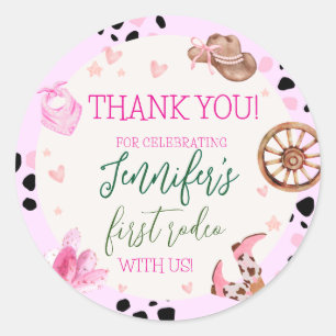 Sticker Rond Faveur d'anniversaire de country Cowgirl de Far We
