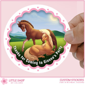 Sticker Rond Faveur d'anniversaire de poney Palomino Appaloosa