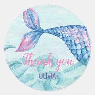 Sticker Rond Faveur d'anniversaire de sirène à l'aquarelle merc