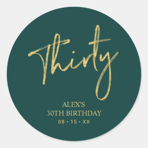 Sticker Rond Faveur d'anniversaire Gold & Green Thirty 30 Merci