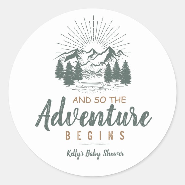 Sticker Rond Faveur d'autocollant de baby shower d'aventure (Devant)