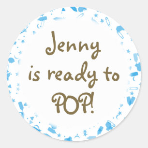 Sticker Rond Faveur de Baby Shower Baby Blue Confetti