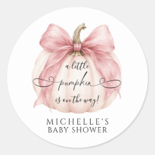 Sticker Rond Faveur de Baby Shower Citrouille Miniature Ruban R