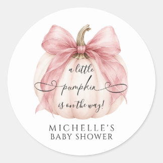Sticker Rond Faveur de Baby Shower Citrouille Miniature Ruban R