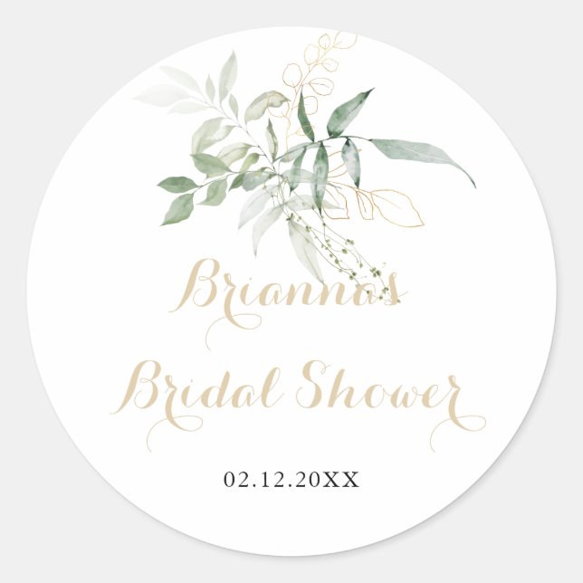 Sticker Rond Faveur de Baby Shower de Mariage Feuillage Vert Do (Devant)
