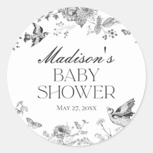 Sticker Rond Faveur de Baby Shower Floral Vintage Toile de Jouy