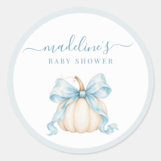 Sticker Rond Faveur de Baby Shower Garçon Citrouille Blanche Ru