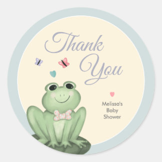 Sticker Rond Faveur de Baby Shower Garçon Grenouille Bleue Fant