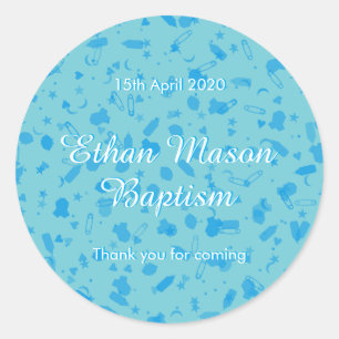 Sticker Rond Faveur de baptême Confetti Bleu Bébé